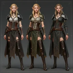 character outfit concept sheet of fantasy female elf, by Josh Durham and Artgerm, highly detailed, artstation