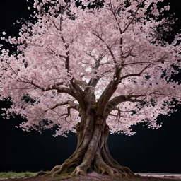 fractal tree in deep space in style of Dean Roger, massive wide trunk, the tree looks like sakura, hyper realism, contrast picture