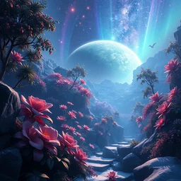 exoplanet planet alien flore plant mass effect jungle winter andromeda krogan nebula aurora wallpaper 3 d pixar disney digital cgi rtx hdr painting bioluminance alena aenami artworks in 4 kby loish beeple, by thomas kinkade 2 2 2 2