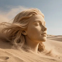 huge sand wave of Sand particles forming a female face shape effect particle dynamics render art unreal engine as in the mummy