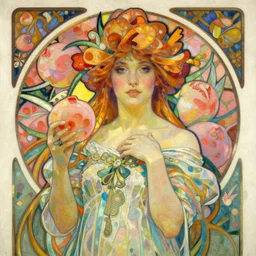 full length art nouveau painting of princess - peach!!!!!!! by mucha, sharp edges, intricate line - work.