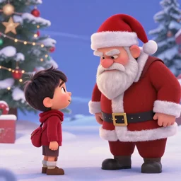 a young boy tells an old grumpy man about the meaning of christmas, pixar style, detailed, national geographic, winter