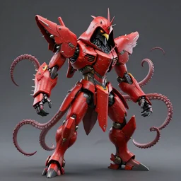 red kon - dam with squid tentacles for a chin gunpla spiked and long studded droid helmet, akira - style artistically anthropomorphic black bird head. cloaked hood down, dynamic pose. science fiction, portrait by donato giancola and greg rutkowski and wayne. hyper detailed. rendered in 3 0 0 0 cycles. top all time r / imaginarycyberpunk.