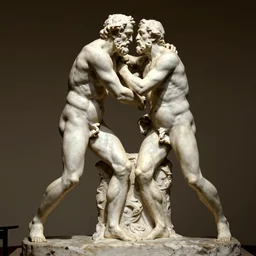 full body, sigmund freud wrestling with michel foucault, sculpture by auguste rodin