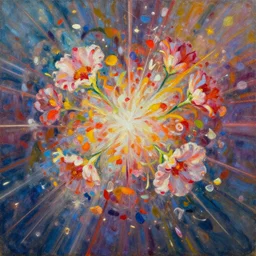 the oil painting of floral finalistic connection dazzling two worlds explosion