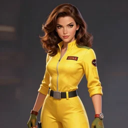 beautiful brown hair female reporter in a yellow jumpsuit character april o ’ neil from animated series teenage mutant ninja turtles ( tmnt 1 9 8 7 ) _ dramatic _ intricate _ elegant _ highly _ detailed _ digital _ painting _ artstation _ concept _ art _ smooth _ sharp _ focus _ illustration
