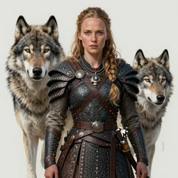 a gorgeous!! woman resembling alicia vikander as a viking warrior accompanied by a dire wolf | drawn by wlop, drawn by jeehyung lee, drawn by argerm | intricate, highly detailed, ultra graphics, digital painting, artstation