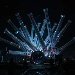 c - beams glittering in the dark near the tannhauser space portal, cyberpunk theme