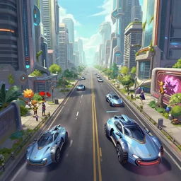 futuristic city, futuristic flying cars, street scene, illustration comic manga painting of road environment : 6 fantasy environment, digital painting, volumetric lighting by feng zhu, 3 d alejandro alvarez alena aenami artworks in 4 k beeple, by thomas kinkade hearstone league of legends dofus overwatch