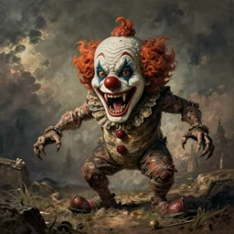 horrid, abominable, disgusting, vile, revolting, fanged creature, clown, rembrandt