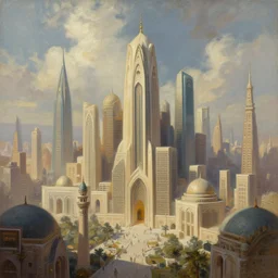 a beautiful painting of epic fantasy islamic zaha hadid city by alan lee, trending on artstation detailed, digital painting, realistic