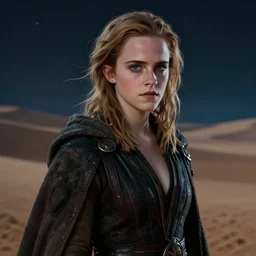a girl from final fantasy live action, movie still of emma watson, dune, evocative, mystical night, sharp focus, very very very very detailed, award winning, masterpiece digital painting by greg rutkowski, alex grey, artstation, 4 k wallpaper