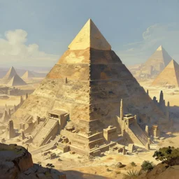 an oriental futuristic city created on pyramid terrain, artwork by ted nasmith