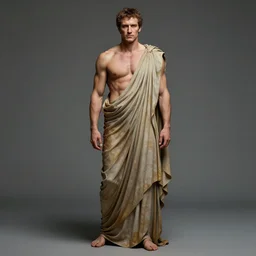 full body portrait of charles dance in a long flowing toga, muscular physique, lean, fit, abs, long robe. hourglass background. detailed face, concept art, intricate, highly detailed 8 k, smooth, sharp focus, handsome and aesthetic shape of face and body, artgerm, artstation, art by zexi guo and nira and junpei suzuki and ghar