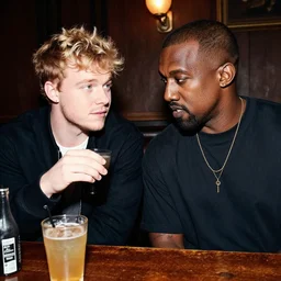 “ kanye west and matty healy sharing a drink at the pub ”