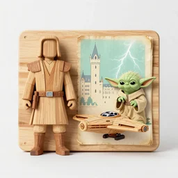 wooden jedi, starship piloted by yoda, wooden board, rebels manuscript, chateau, nordic pastel colors, perfect lightning