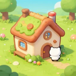 a farming mobile game, cute, rounded house and cute character, funny, retro and fantasy style, clash royale style, candy rush style, pinterest