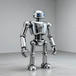 A propaganda, chrome simple mechanical mechabot characterdesign sculpture made from chrome wires and tubes by moebius, by david lachapelle, by angus mckie, by rhads, by jeff koons, in an empty studio hollow