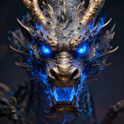 portrait, legendary dragon head, two eyes, spying blue fire, sharp teeth, Dynamic lighting, cinematic, establishing shot, extremely high detail, photo realistic, cinematic lighting, , post processed denoised, concept design, concept art, artstation, matte painting, midjourney, style by alex ross, neal adam