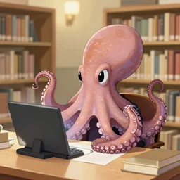 an octopus who is a library manager