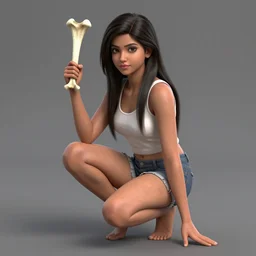 a beautiful indian girl half - crouched, rests her hand on the ground, in the other hand a bone weapon, under her feet is a sit big cat. comanche, anime, manga, hyper detailed, 8 k, hdr, digital painting, artstation, cg