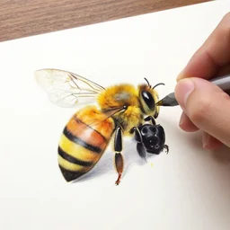 bee photorealistic photo hand drawn