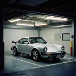 a single 1 4 8 0 porsche 9 1 1, inside of a tokyo garage, ektachrome photograph, volumetric lighting, f 8 aperture, cinematic eastman 5 3 8 4 film