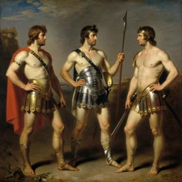male gladiators, painting by gaston bussiere, craig mullins, j. c. leyendecker, tom of finland