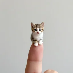 tiniest cat in the world on the tip of a finger, photorealistic, 8 k, high detail