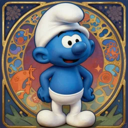 realistic detailed beautiful portrait Papa Smurf by Anna and Elena Balbusso, Art Nouveau, rich deep vibrant colors