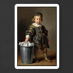 a painting of ultradetailed collectible card from one character as a garbage pail kid card, a flemish baroque by dino valls, trending on zbrush central, classical realism, flemish baroque, hyper realism, chiaroscuro