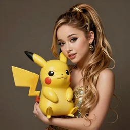 beautiful cottagecore Ariana Grande holding a salmon colored pikachu statue . intricate, elegant. highly detailed, digital painting, artstation, concept art, smooth, sharp, focus, illustration. . art by artgerm and greg rutkowski and alphonse mucha