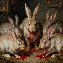 very agressive bunnies thirsty for blood, very red blood, grotesque, rabbit of caerbannog, pet shop, noel coypel, emile eisman - semenowsky, edouard bisson, painting