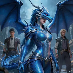 a fancy portrait of an attractive blue dragon women by Greg Rutkowski, Sung Choi, Mitchell Mohrhauser, Maciej Kuciara, Johnson Ting, Maxim Verehin, Peter Konig, final fantasy , mythical, 8k photorealistic, cinematic lighting, HD, high details, atmospheric,