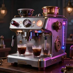 steampunk coffee machine, with neons