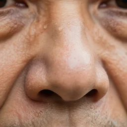 extreme closeup of a nose of an old man