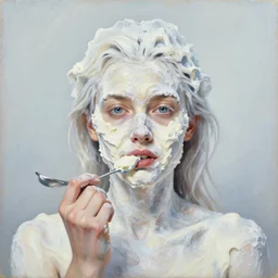a portrait painting by ivan alifan of a woman covered in ice cream