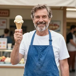 ice cream man holding an ice cream scoop, chesley bonestell, vincent di fate