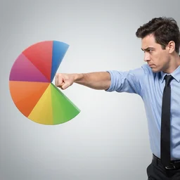 photo of a man punching a pie chart