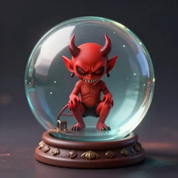 A tiny creepy red evil demon inside a fortuneteller crystal ball, Digital Art, artstation