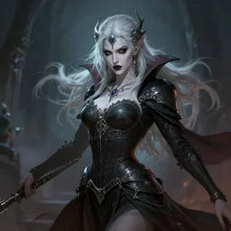 an concept art of the female vampire duel, pale hair, intricate details, detailed face, detailed clothes, artstation, epic pose, epic background, ambient light, by rembrandt