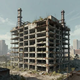 a beautiful hyperdetailed illustration of industrial architecture unfinished building parking garage building architecture urbex abandoned city by etel adnan, tundra fantasy vice city, archdaily, wallpaper, highly detailed, trending on artstation.