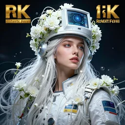 hyperrealist portrait of a beautiful woman 2 0 4 4 space sport engineer, it is decorated with long white wires and white flowers that fall like vines and wears a huge computer crown by roberto ferri, fantasy art, photo realistic, dynamic lighting, unreal engine rendered, artstation, poster, dramatic light, very detailed faces, - 8 k, award winning