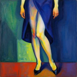 a de stijl portrait of a woman with very long legs vibrant color scheme, highly detailed, in the style of romanticism, cinematic, artstation, moebius, greg rutkowski