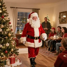 santa claus arriving at a house but everyone is in the room