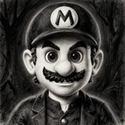 A portrait of Mario drawn by Junji Ito, horror, gothic, fantasy, manga