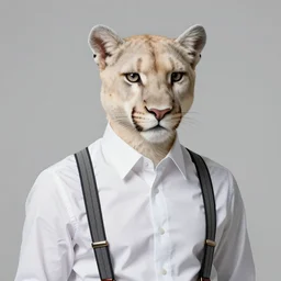 beautiful portrait commission of a male furry anthro albino mountain lion wearing a white dress shirt with suspenders in an old-timey Saloon. Atmospheric. Character design by charlie bowater, ross tran, artgerm, and makoto shinkai, detailed, inked, western comic book art