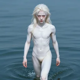 beautiful soldier young teenage male boy walking on water, platinum blonde long hair, white shiny skin, demonic eyes, low fantasy, extremely detailed, sharp focus, smooth, digital illustration, by rossdraws, frank franzzeta, sakimichan