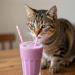 a tabby cat blended into a smoothie