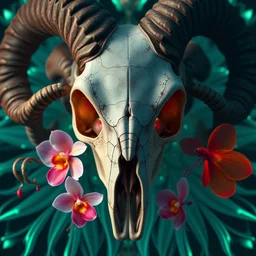 symmetry!!! goddess close - up portrait human skull, ram skull, squid phoenix jellyfish, orchid, betta fish, bioluminiscent, intricate artwork by tooth wu and wlop and beeple. octane render, trending on artstation, greg rutkowski very coherent symmetrical artwork. cinematic, hyper realism, high detail, octane render, 8 k